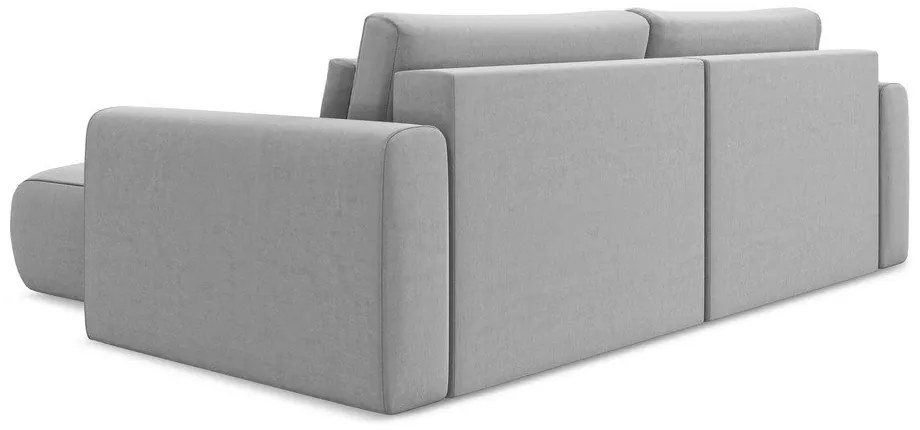 Светлосив кадифен разтегателен ъглов диван с място за съхранение (десен ъгъл) Kapua – Makamii