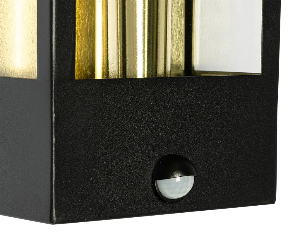 Външна стенна лампа черна със злато и детектор за движение - Rotterdam