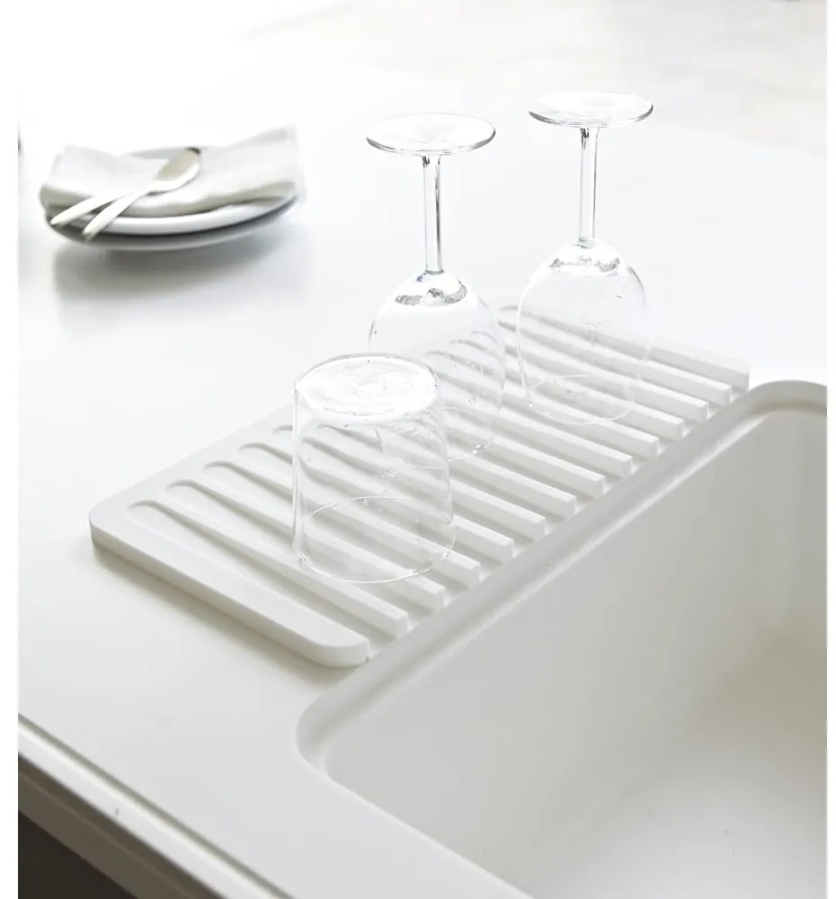 Бяла силиконова тавичка за отцеждане Yamazaki Flow - YAMAZAKI