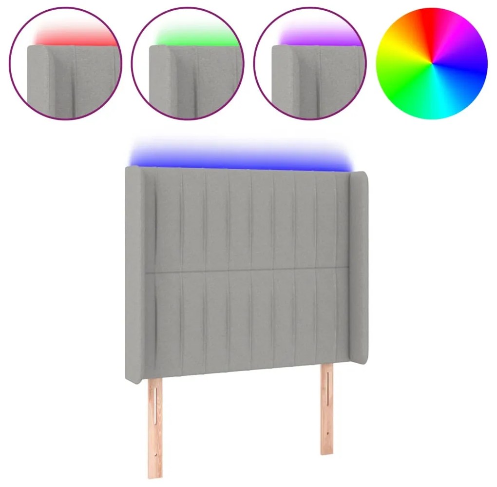3124268 vidaXL LED горна табла за легло, светлосива, 93x16x118/128 см, плат