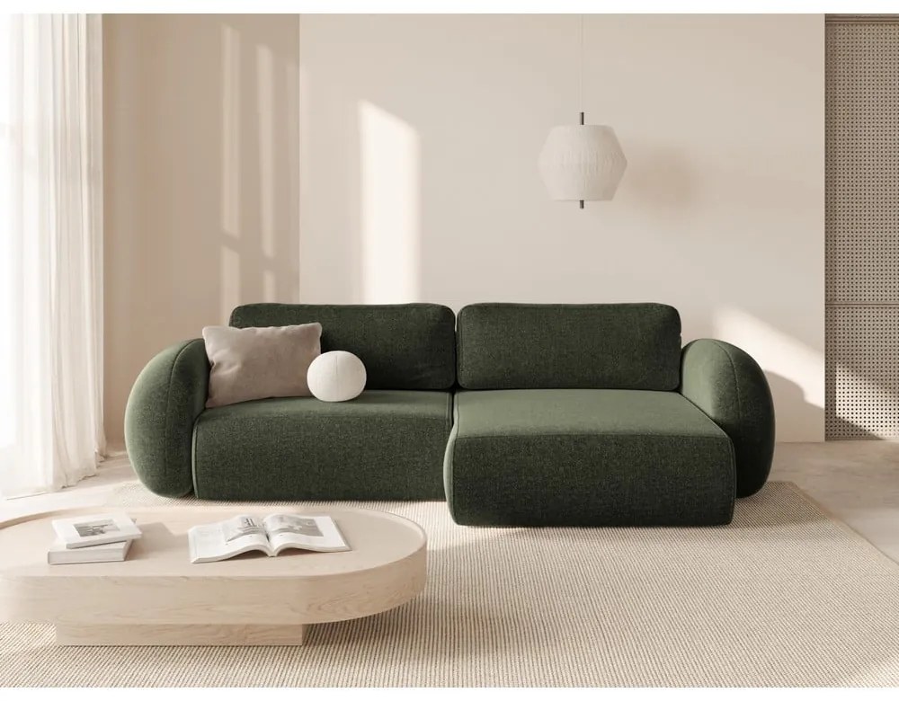 Зелен шенилов сгъваем/с място за съхранение ъглов диван Tonale – Cosmopolitan Design