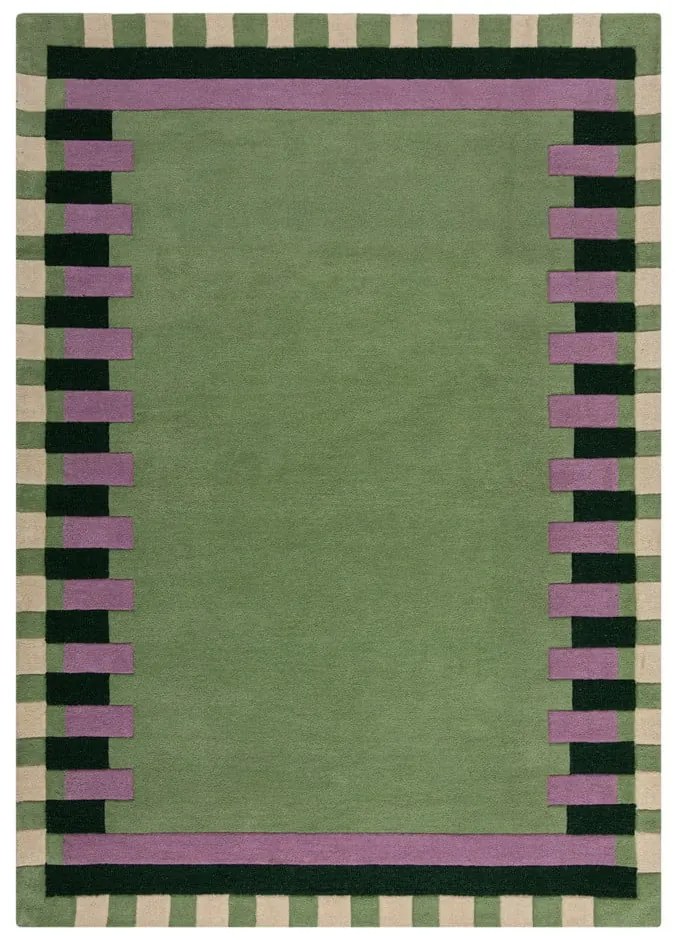 Зелено-лилав ръчно изработен вълнен килим 160x230 cm Kai Wool Border – Flair Rugs