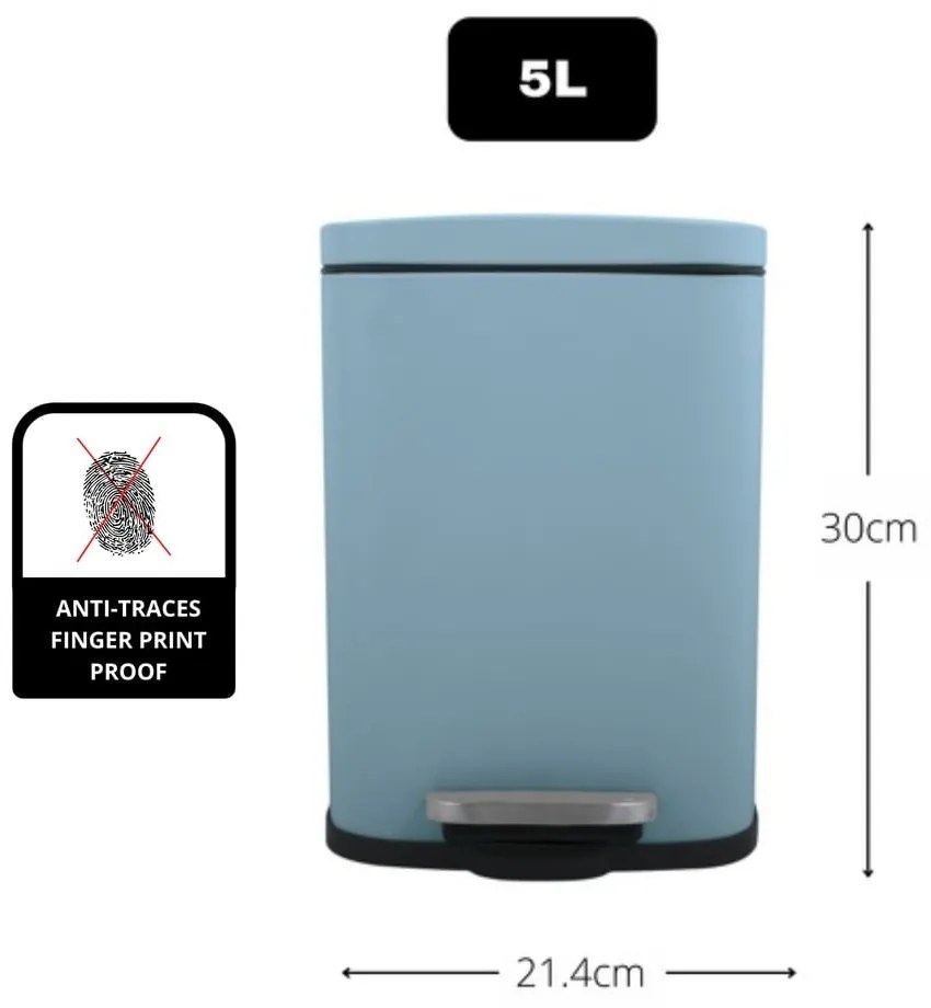 Светлосиньо стоманено кошче за боклук с педал 5 l Akira – Spirella