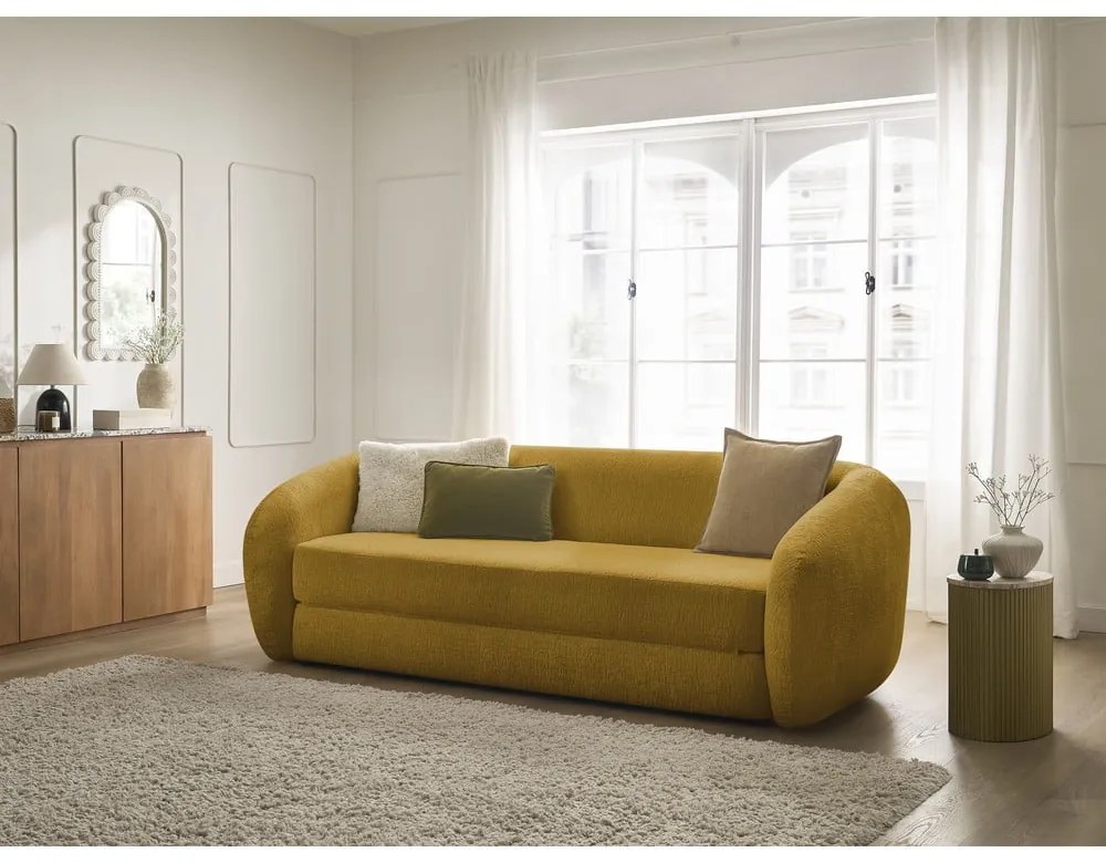 Шенилов сгъваем диван в цвят горчица 228 cm Neyo – Bobochic Paris
