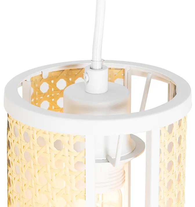 Ориенталски висящ аплик бял с ратан 3-светлина правоъгълен - Akira