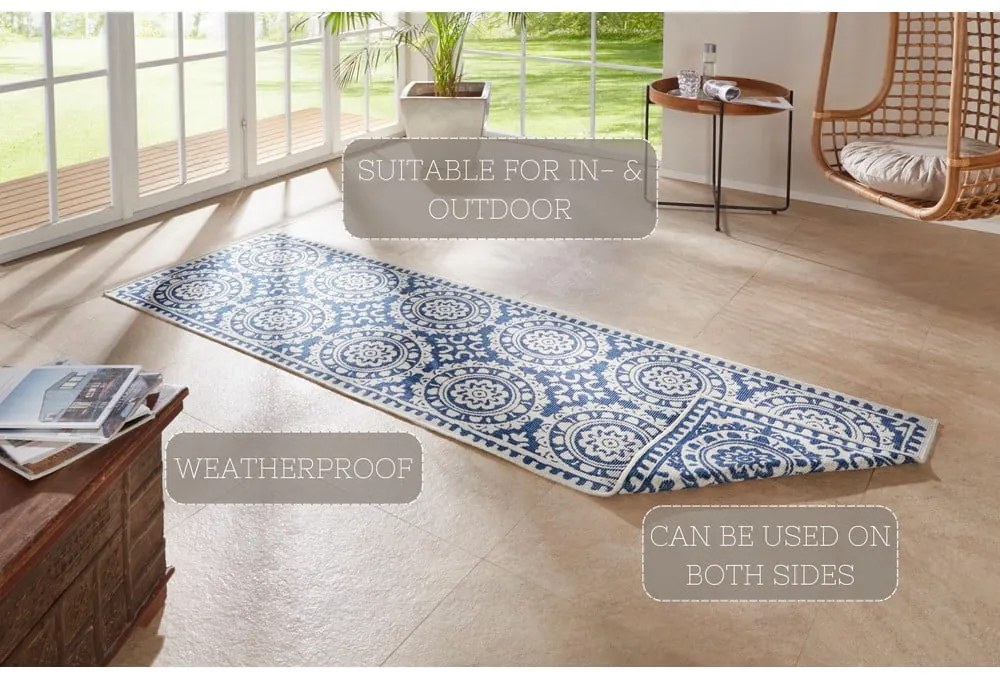 Синьо-кремав килим на открито , 80 x 350 cm Jardin - NORTHRUGS