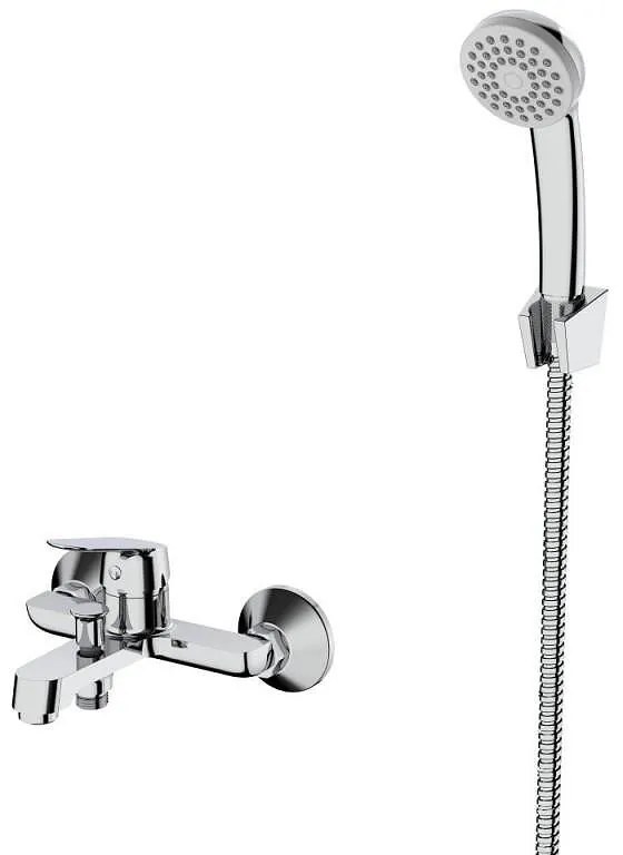Стенен смесител за вана и душ LINNI ICF 6452152, месинг, хром, с подвижен душ, държач и шлаух, 8.9x17.6см