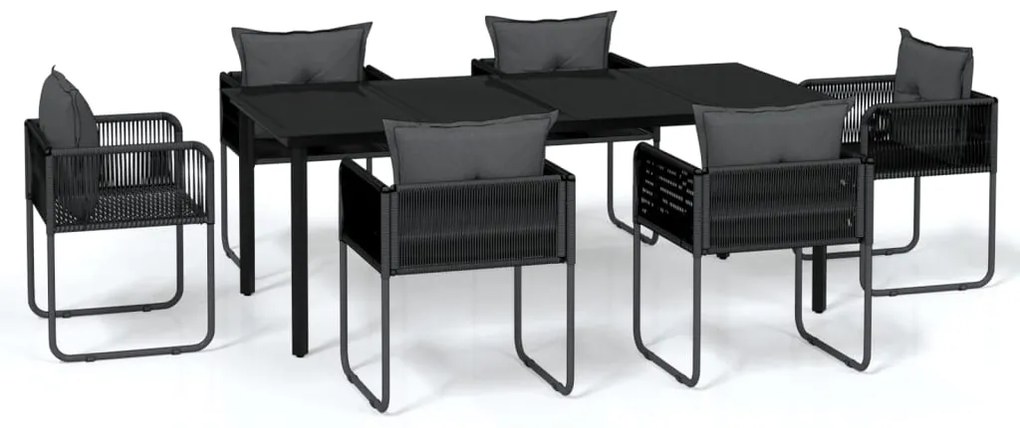 3099081 vidaXL Градински трапезен комплект, 7 части, черен