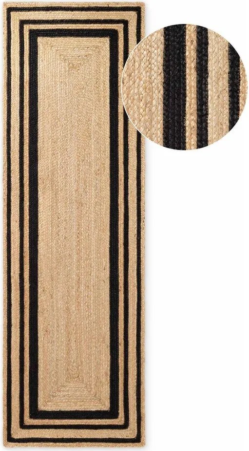 Черна/в естествен цвят двустранна/ръчно изработена ютена пътека 70x200 cm Jutta – Hanse Home