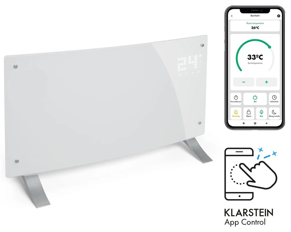 Klarstein Bornholm Curved Smart, конвекционен нагревател, 2000 W, регулиране с приложение, бял