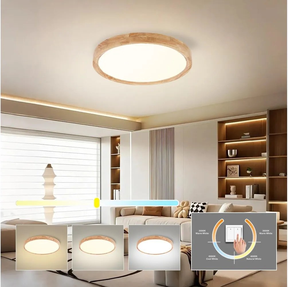 Brilagi - LED таванно осветително тяло WOODROUND LED/30W/230V 3000/4000/6000K, с диаметър 40 см