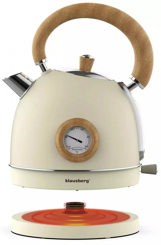 Електрическа кана с термометър Klausberg KB 7906, 2200W, 1.8 л, Индикатор за нивото на водата, Защита от прегряване, Крема