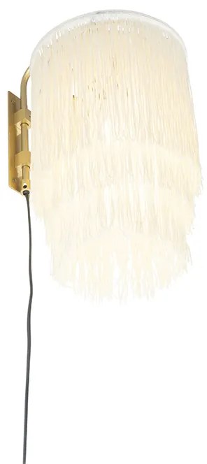 Ориенталски стенен аплик златен с кремав абажур с ресни - Franxa
