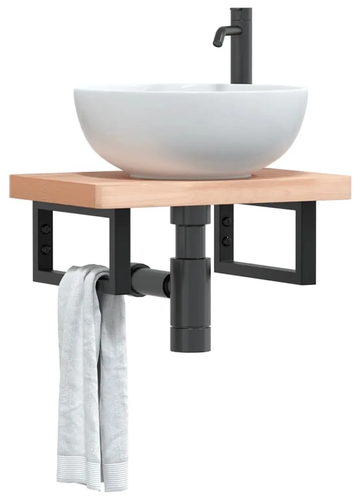 3302325 vidaXL Стенен рафт за мивка, стомана и масивно дърво бук