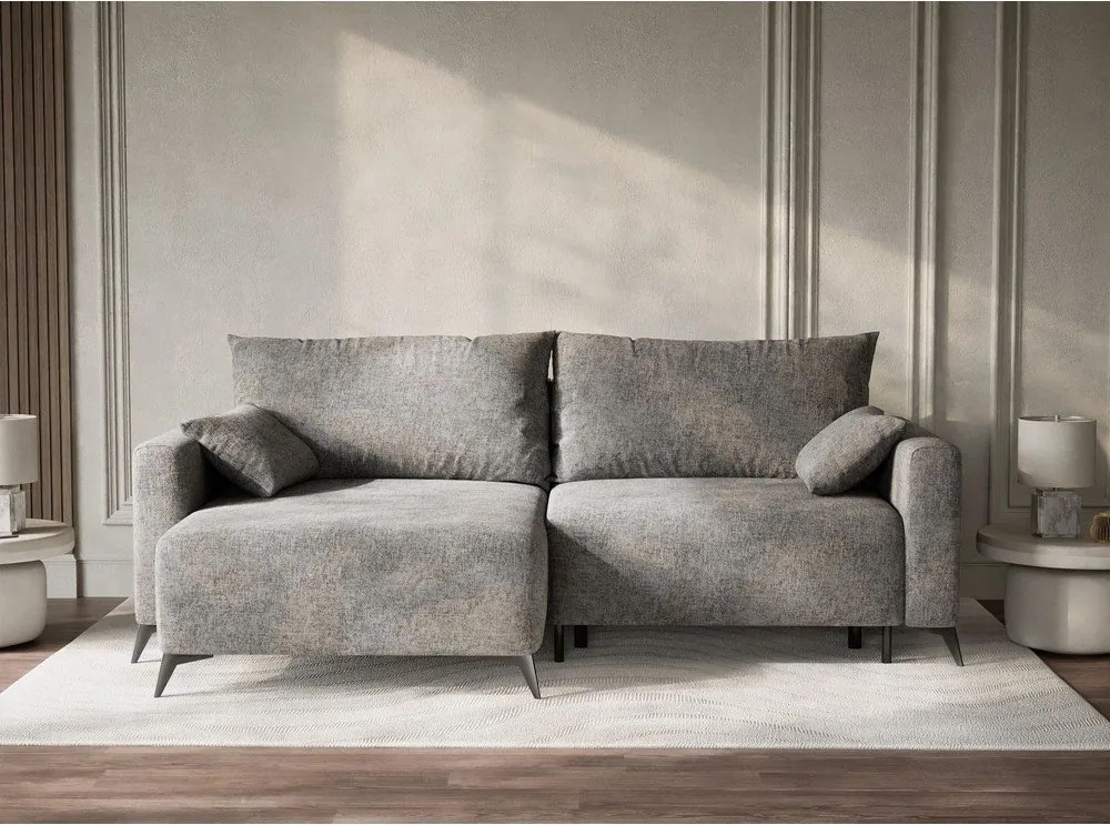 Сив шенилов сгъваем/с място за съхранение ъглов диван (ляв ъгъл) Leon – Maison de Rêve