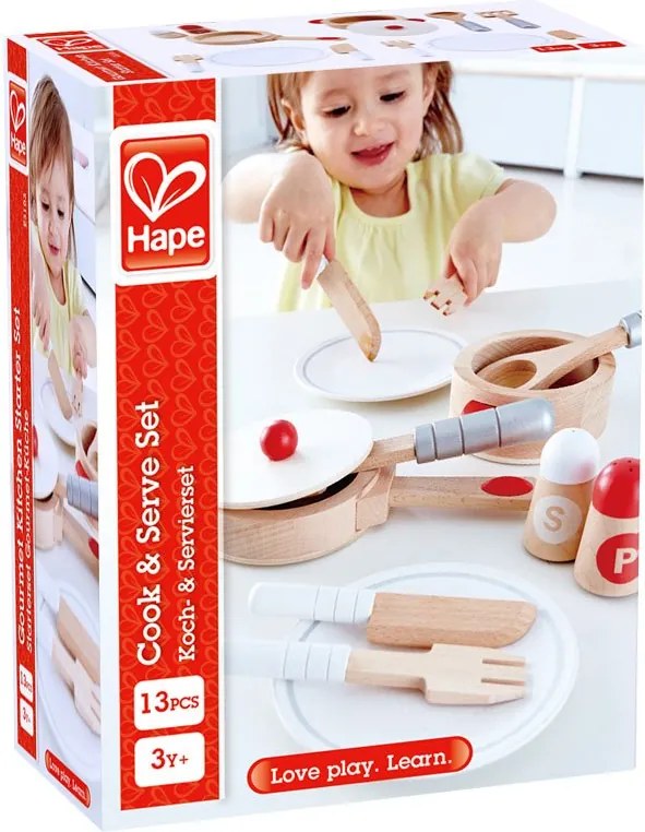 Hape - Дървен сервиз за хранене и готвене H3150