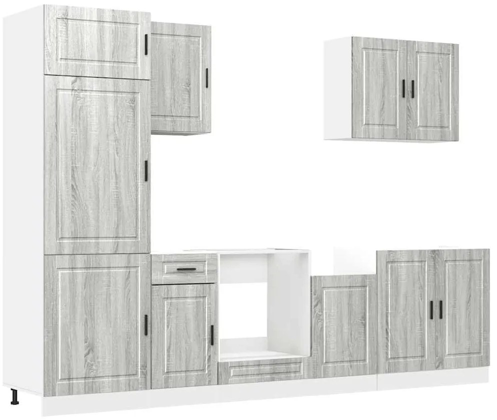 3314787 vidaXL Комплект кухненски шкафове, 7 части, "Porto", сив, инженерно дърво сонома