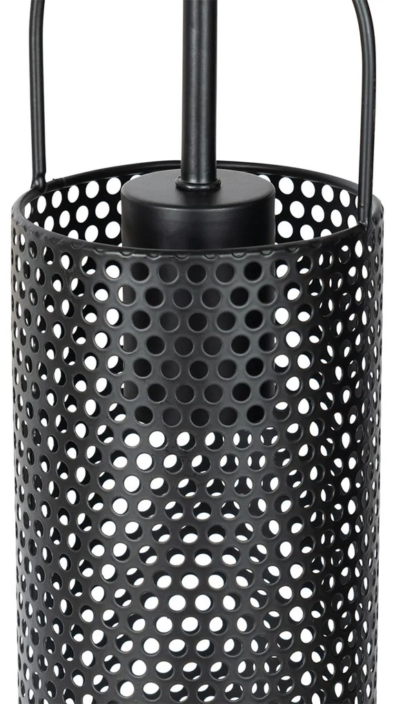 Висяща лампа черна с опушено стъкло 23 см овална 3-светлина - Kevin