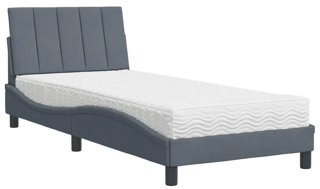 3208575 vidaXL Легло с матрак, тъмносиво, 90x200 см, кадифе
