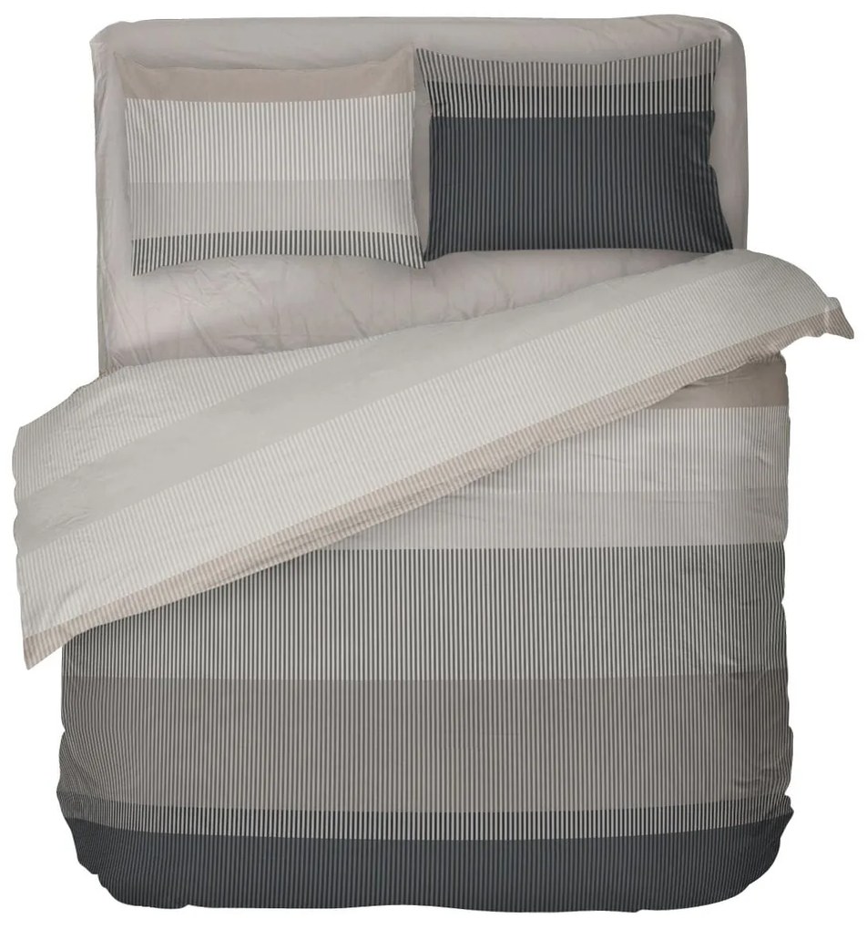 Спално бельо на райе Нептун КАФЯВ, 100% Памук Ранфорс, 4 части