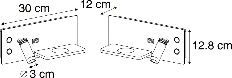 Комплект от 2 бежови стенни лампи, включително LED с USB и индукционно зарядно - Riza