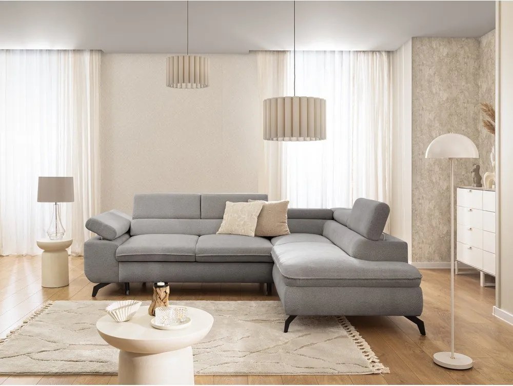 Светлосив шенилов ъглов диван (десен ъгъл L форма) Marbeya – Ropez