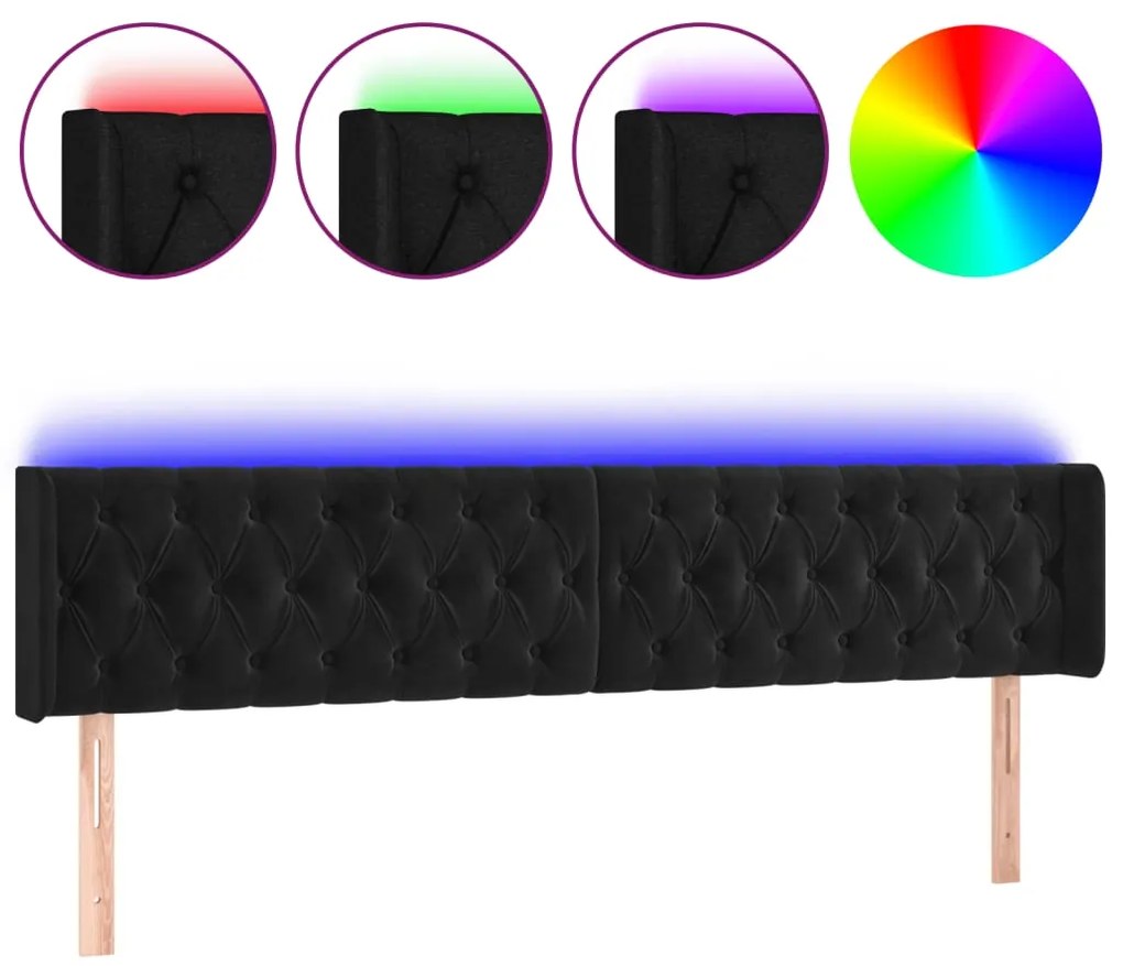 3123634 vidaXL LED горна табла за легло, черна, 183x16x78/88 см, кадифе