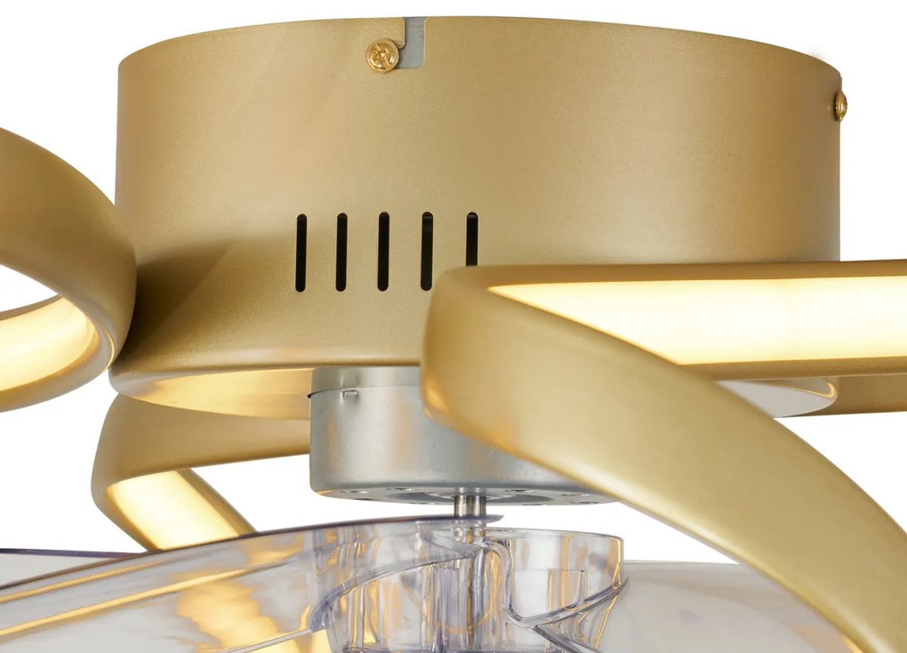 Вентилатор за таван месинг 55 см вкл. LED димируем с дистанционно управление - Mandy