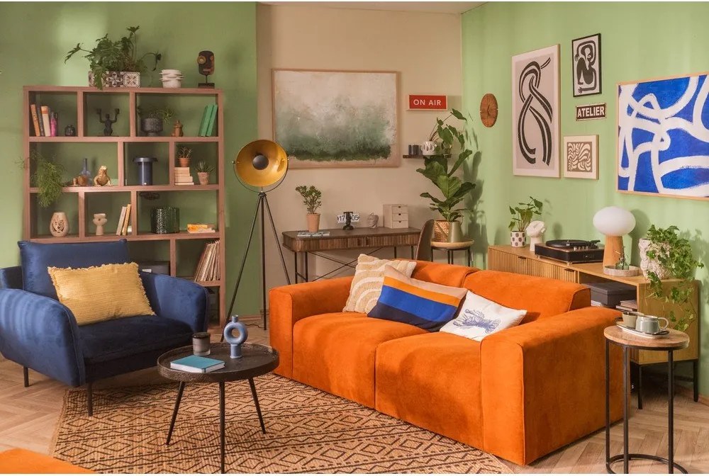 Оранжев ъглов диван от велур (ляв ъгъл) Sting - Scandic