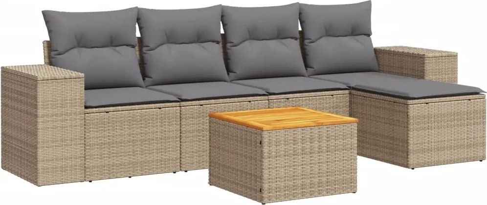 3257753 vidaXL Градински диван с възглавници, 6 части, бежов полиратан