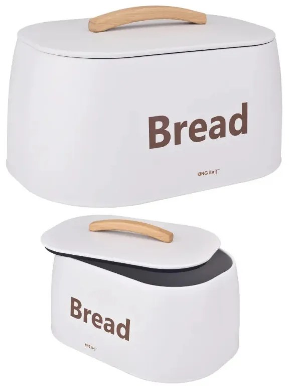 Кутия за хляб Kinghoff KH 1947, 35 см, Метално тяло, Дървена дръжка, Бял