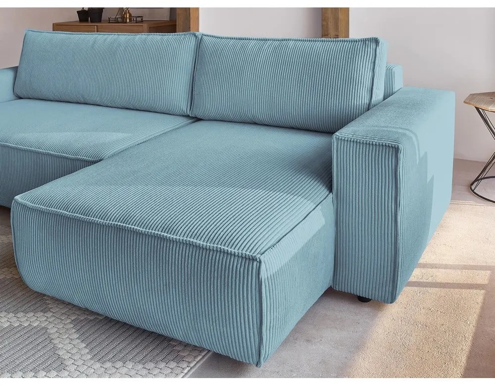 Сгъваем/с място за съхранение ъглов диван от рипсено кадифе в цвят мента Nihad – Bobochic Paris