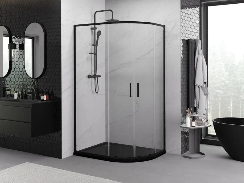 Mexen Exo-S Duo Асиметрична полукръгла душ кабина плъзгаща 90 x 80 см,