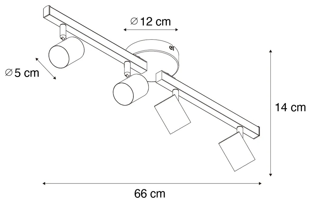 Таванен прожектор черен GU10 50mm 4-лампи с подсветка - Back Up