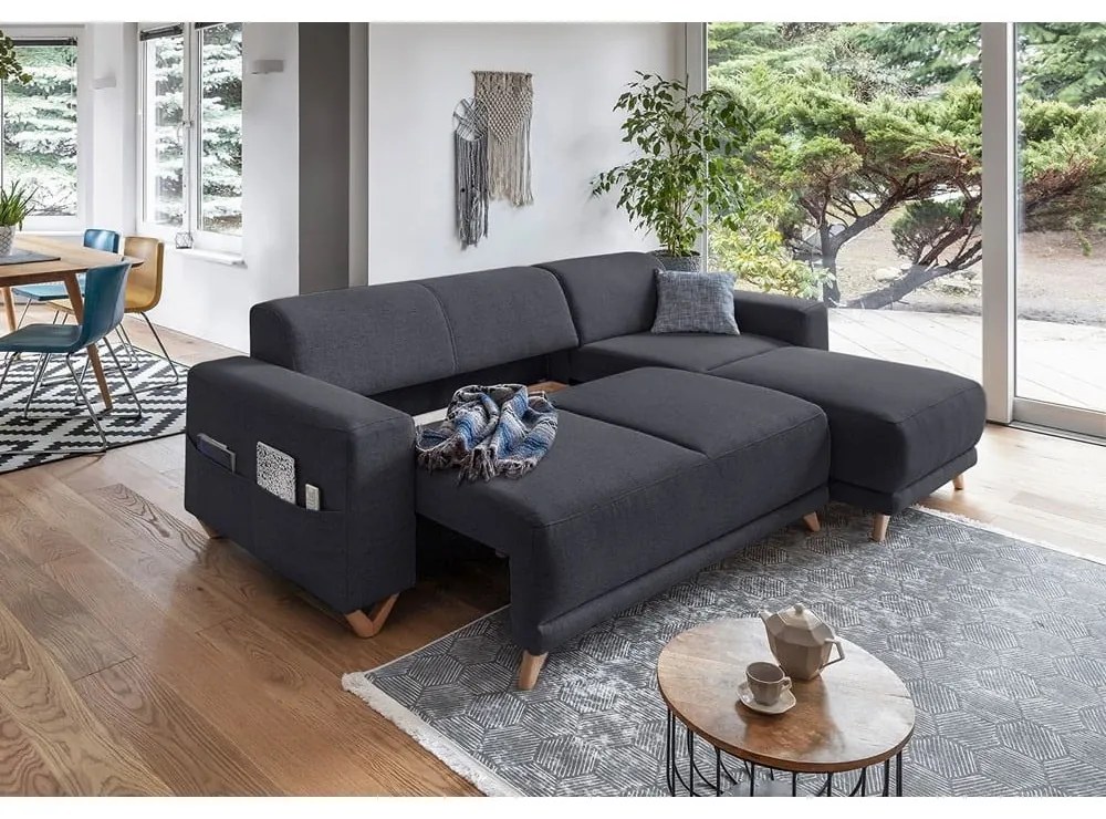 Антрацитен разтегателен/с място за съхранение ъглов диван Classy Sophie – Miuform