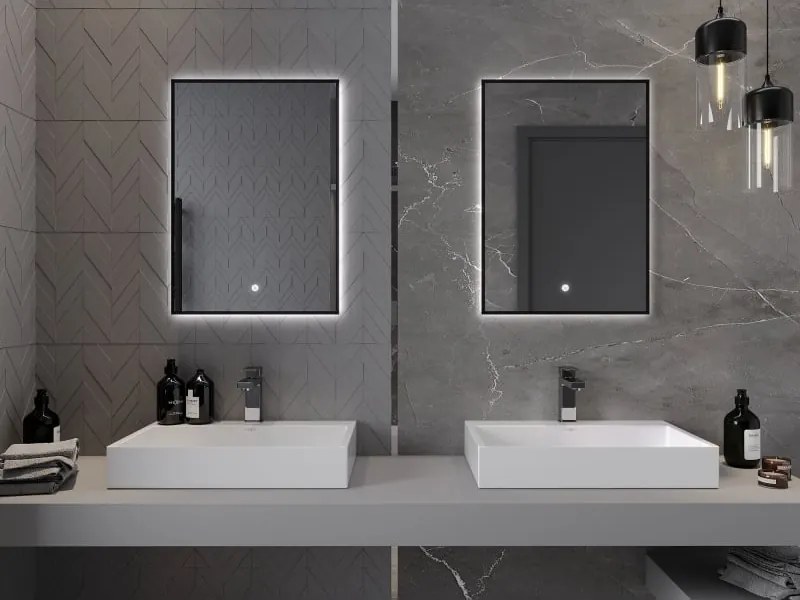 Mexen Erma осветено огледало за баня 50 x 70 см, LED 6000K, противымъгла, черна