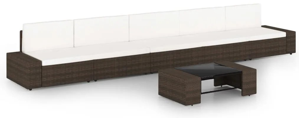 3067162 vidaXL Градински комплект с възглавници, 6 части, кафяв полиратан