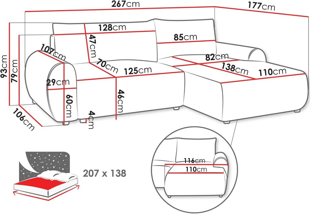 Ъглов диван Bello-Сиво-Десен