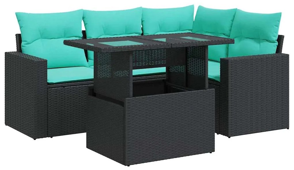 3326308 vidaXL Градински комплект с възглавници, 5 части, черен полиратан