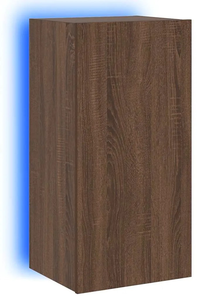 837266 vidaXL Стенен ТВ шкаф с LED осветление, кафяв дъб, 40,5x35x80 см