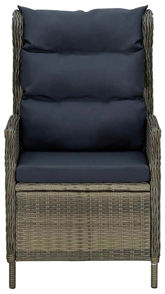 313302 vidaXL Накланящ се градински стол с възглавници, полиратан, кафяв