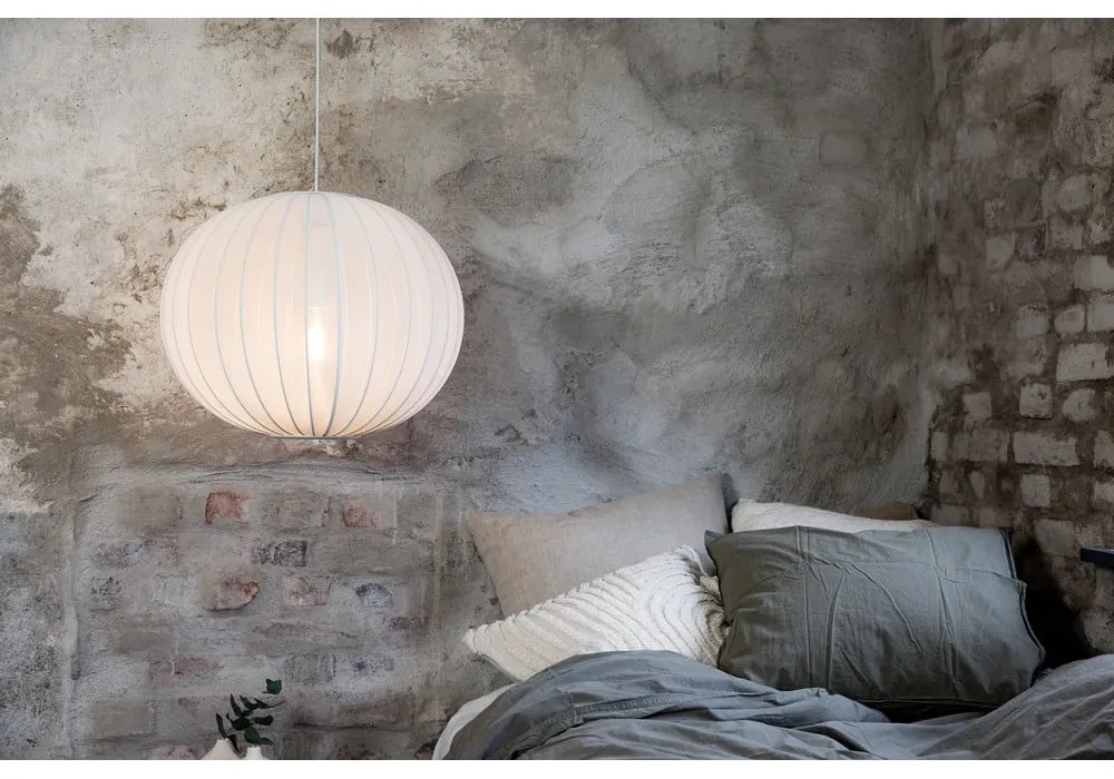 Бяло висящо осветително тяло с текстилен абажур ø 50 cm Florence – Markslöjd