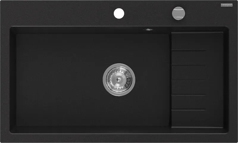 Mexen Omar гранитна мивка с 1 отделение 800 x 480 мм, черен, сифон хром - 6520801005-77