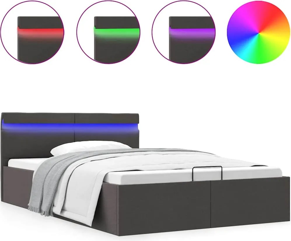 285603 vidaXL Легло с повдигащ механизъм и LED тъмносиво текстил 140x200 см