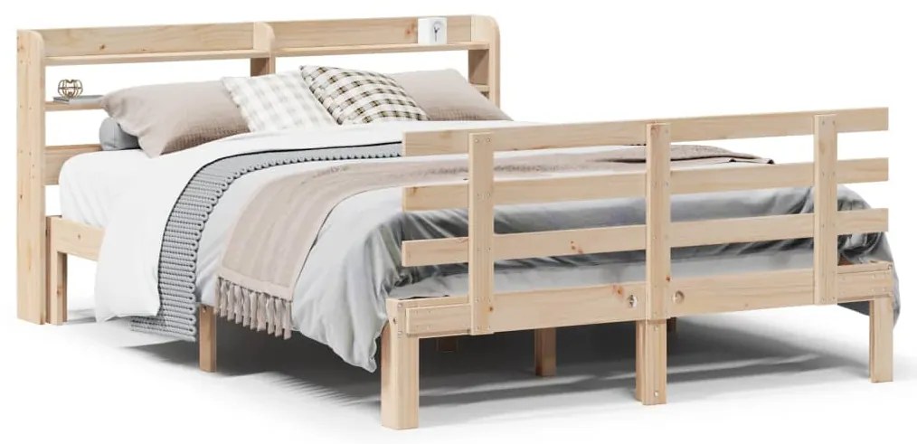 3306843 vidaXL Рамка за легло с табла, 135x190 см, борово дърво масив
