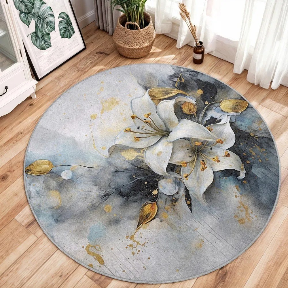 Синьо-сив кръгъл килим подходящ за пране ø 100 cm Golden Lilly – Mila Home