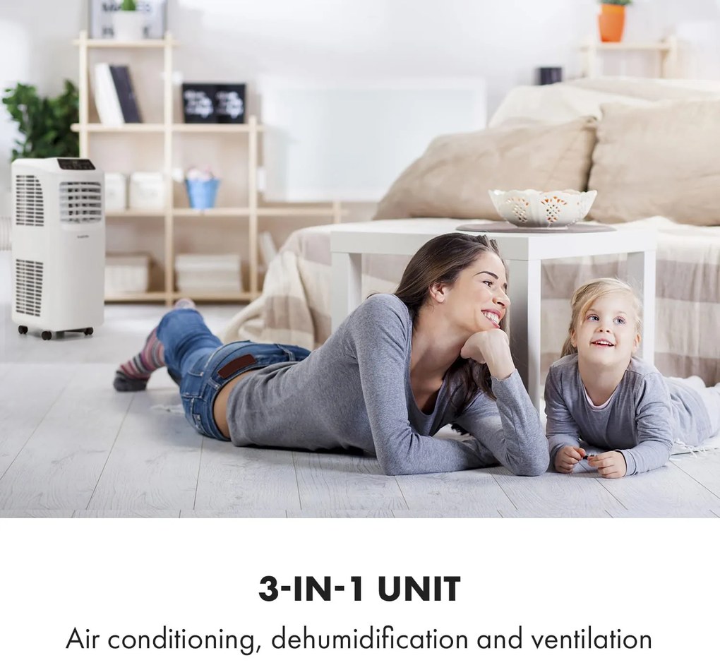 Klarstein PURE BLIZZARD 3 2G, 808 W / 7000 BTU мобилен климатик 3 в 1, охлаждане, вентилация,отвлажняващ въздуха,бял