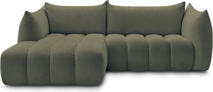 Зелен ъглов диван от прежда с примки от букле (ляв ъгъл) Azra – Bobochic Paris