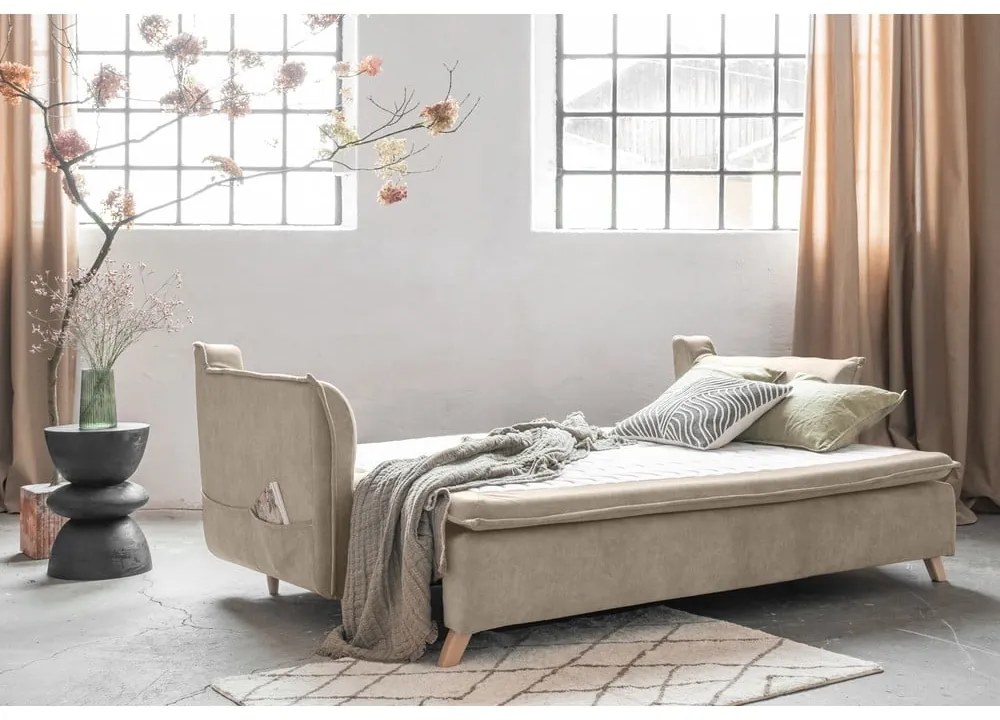Бежов кадифен разтегателен диван 225 cm Charming Charlie – Miuform