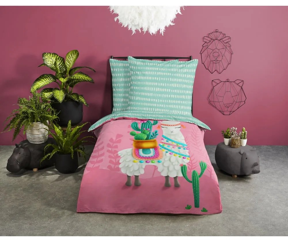 Розово-тюркоазено единично памучно детско спално бельо 140x200 cm Lalama – Good Morning
